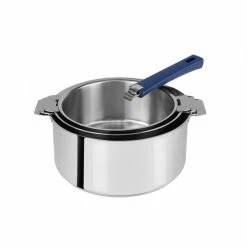Lot De 3 Casseroles Inox Avec Poignée Bleue Mutine Amovible Cristel