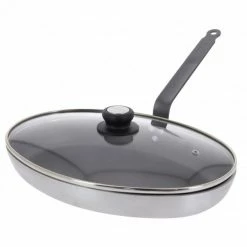 Poêle à Poisson Ovale ø36 Cm Antiadhésive Avec Couvercle En Verre Choc Resto Induction De Buyer