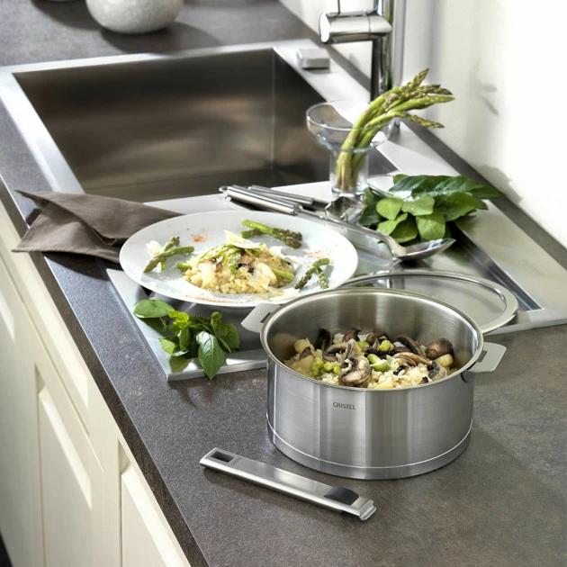 Série De 3 Casseroles + Poignée Zenith Amovible Inox Cristel 6 Série De 3 Casseroles + Poignée Zenith Amovible Inox Cristel – Image 4