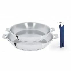 Set De 2 Poêles Inox Avec Poignée Bleue Mutine Amovible Cristel