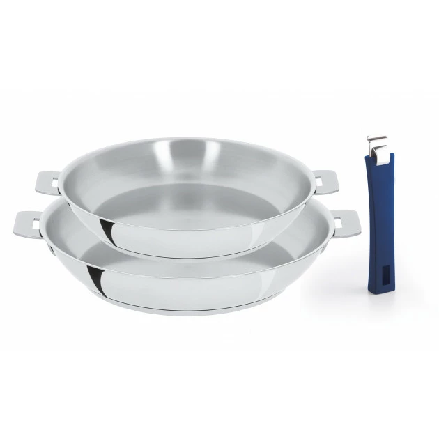 Set De 2 Poêles Inox Avec Poignée Bleue Mutine Amovible Cristel 3 Set De 2 Poêles Inox Avec Poignée Bleue Mutine Amovible Cristel